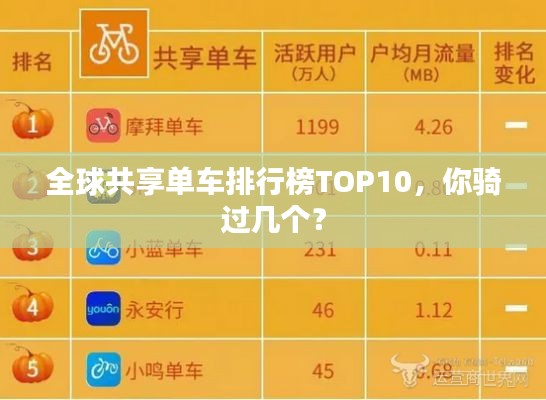 全球共享单车排行榜TOP10，你骑过几个？
