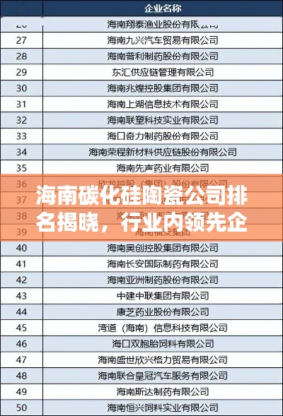 海南碳化硅陶瓷公司排名揭晓，行业内领先企业榜单