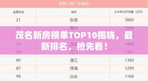 茂名新房榜单TOP10揭晓，最新排名，抢先看！