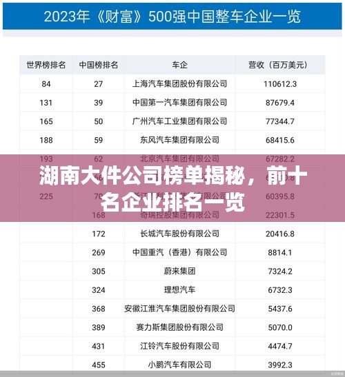 湖南大件公司榜单揭秘，前十名企业排名一览
