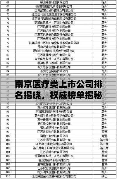 南京医疗类上市公司排名揭晓，权威榜单揭秘优质企业！